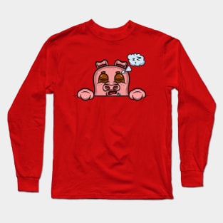 Pig Cartoon With Sleep Face Expression Long Sleeve T-Shirt